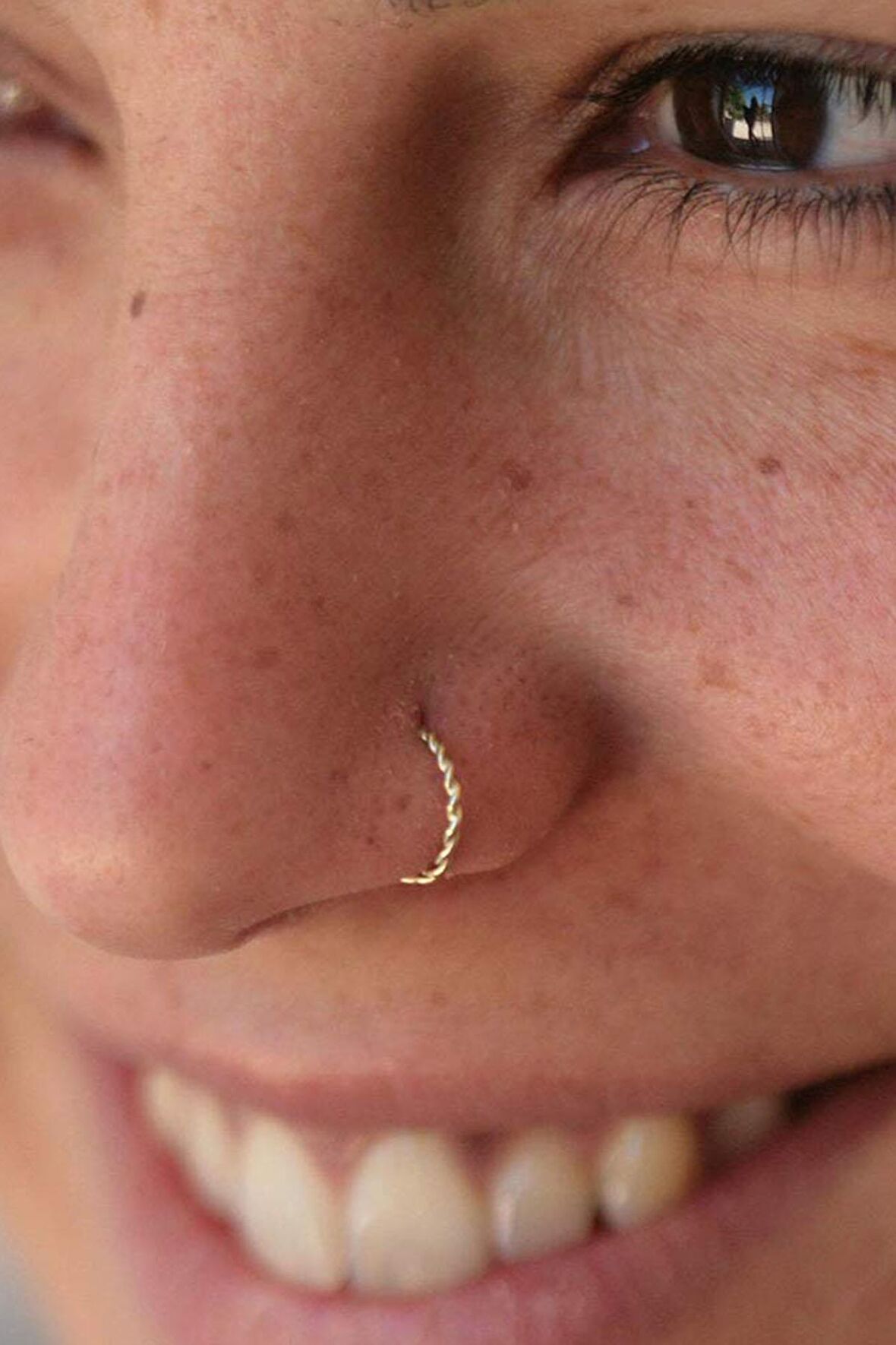 El İşi 925 Ayar Gümüş Halka Burma Sarmal Hızma Burun Piercing Nose Ring