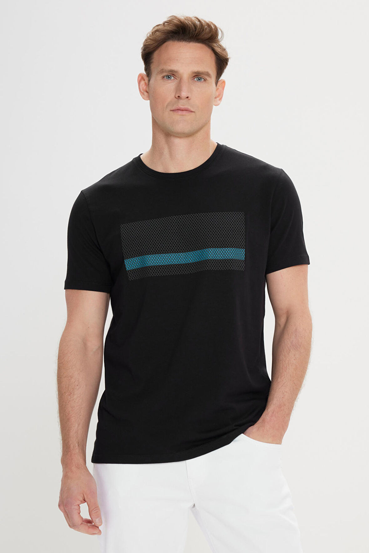 Slim Fit Dar Kesim Bisiklet Yaka Kısa Kollu Baskılı Pamuklu Tişört
