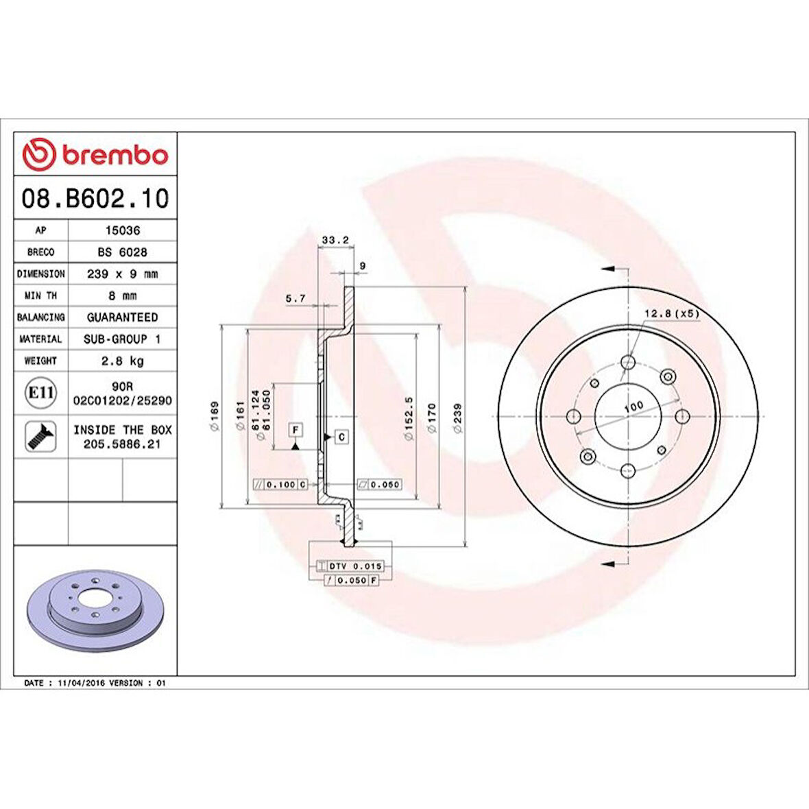 FREN DISK ARKA DUZ 239-4 ( HONDA  JAZZ CITY 09 - 12 )