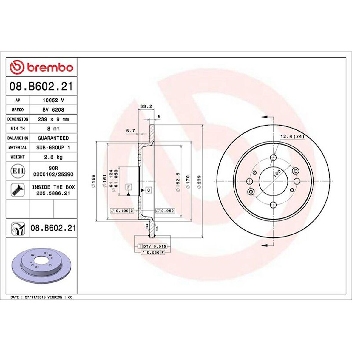 FREN DISK ARKA DUZ KAPLAMALI  239-4 ( HONDA  JAZZ CITY 09 - 12 )