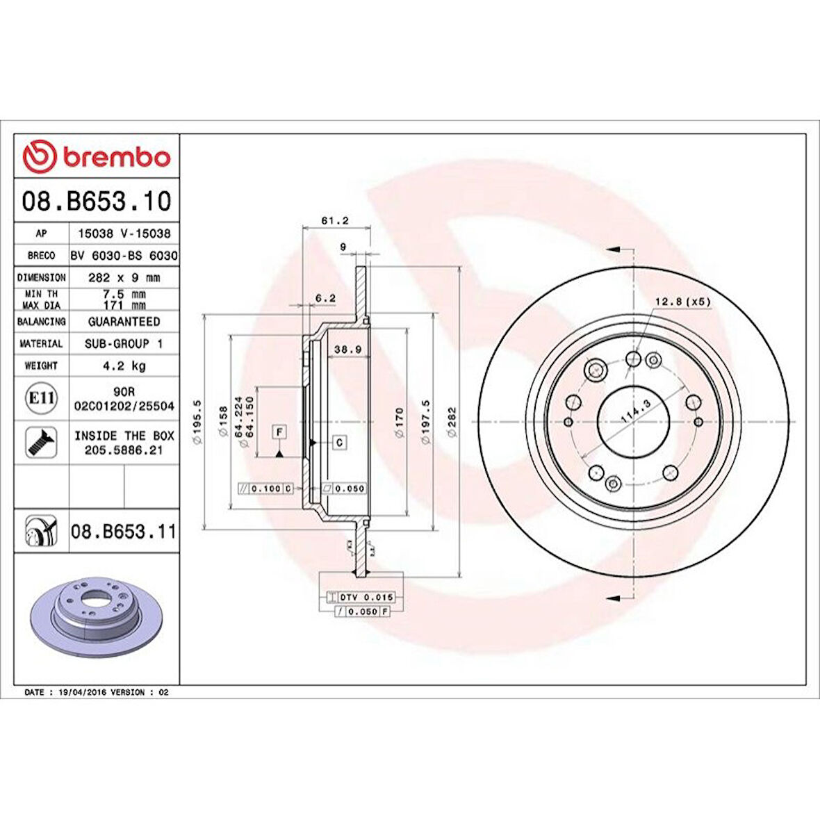 FREN DISK ARKA DUZ 282-5 UV KAPLAMALI ( HONDA  ACCORD 03 - 08 / HONDA  S2000 00 - )