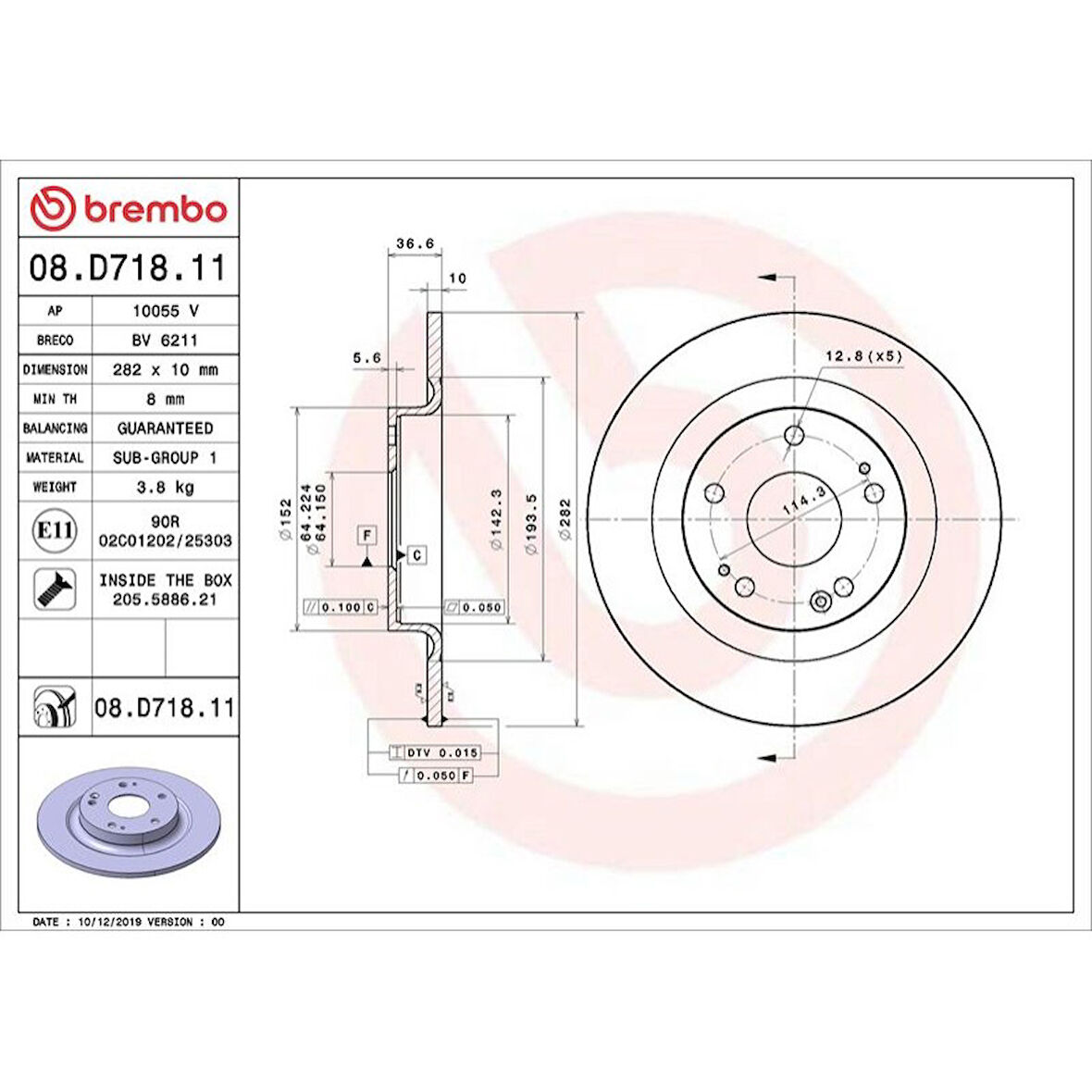 FREN DISK ARKA Ø282-5-(HONDA   CIVIC X 1.5 RS 2017/ HONDA   CIVIC X 1.6 DTEC 2018/   )