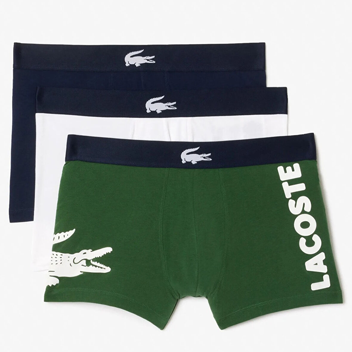 Lacoste Cotton Stretch Ultra Comfortable Trunk Erkek 3 lü Boxer Siyah Yeşil Beyaz