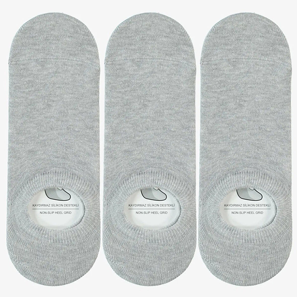 United4 Non-Slip Heel Grid Sucks KAydırmaz Silikon Destekli Babet Çorap (41-45) 3 Lü Gri