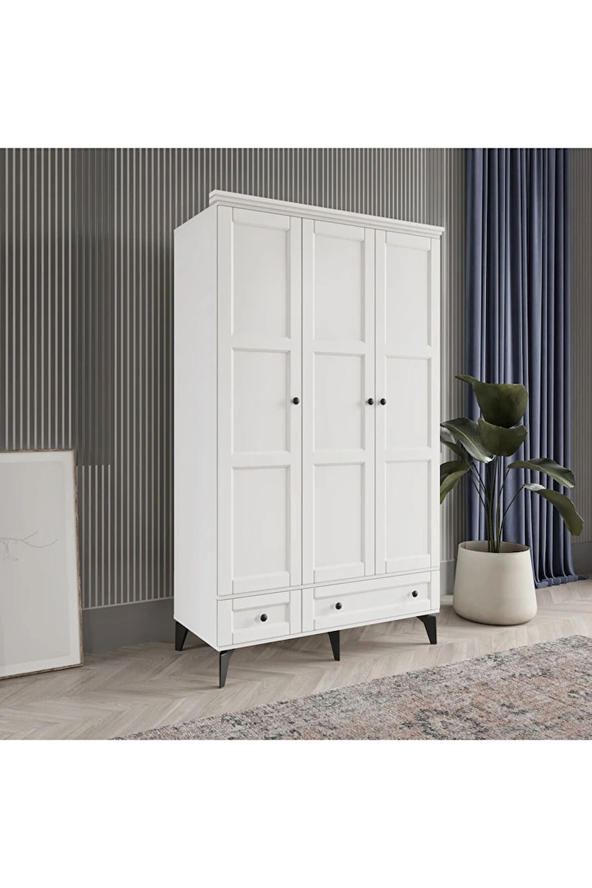 TOPRAK 3 KAPAK BEYAZ GARDIROP