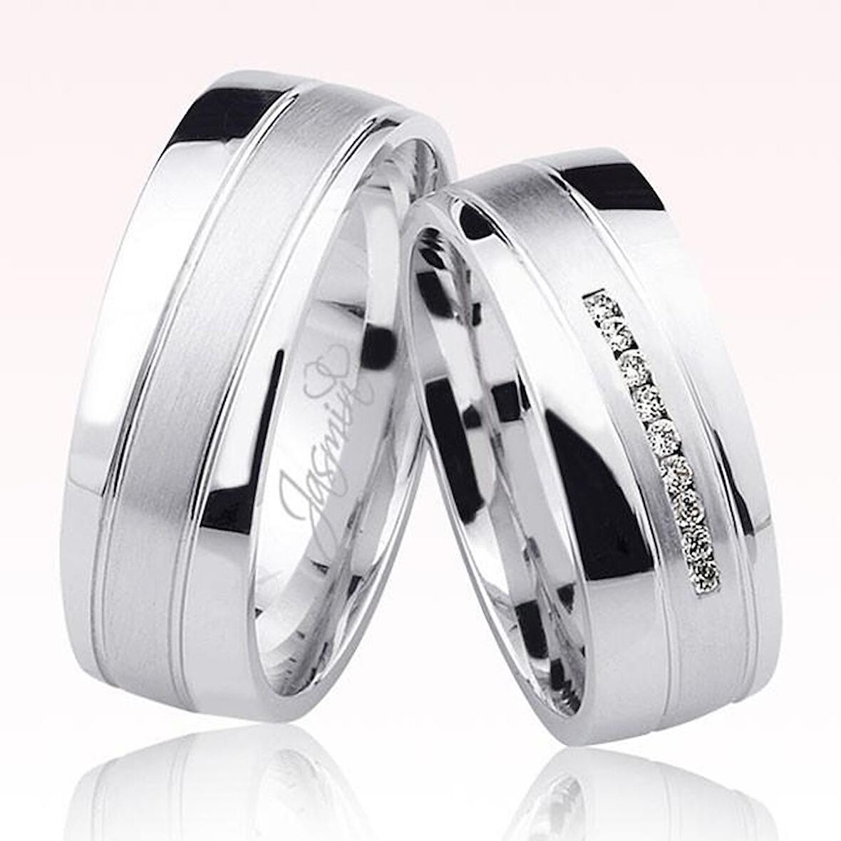 Beyaz Şeritli Taşlı Altın Alyans 0803-1