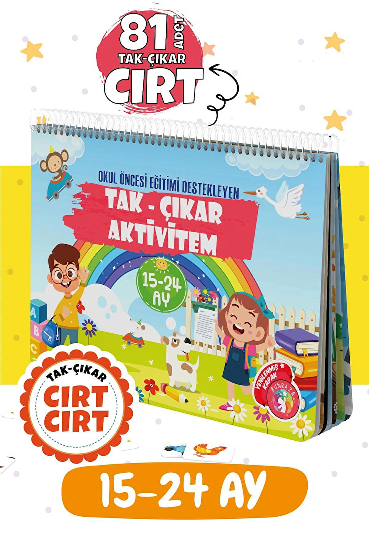 Çocuğumun Tak - Çıkar Cırt Cırtlı Aktivite Kitabı 15-24 Ay, Okul Öncesi Eğitim, 80 Adet Cırt