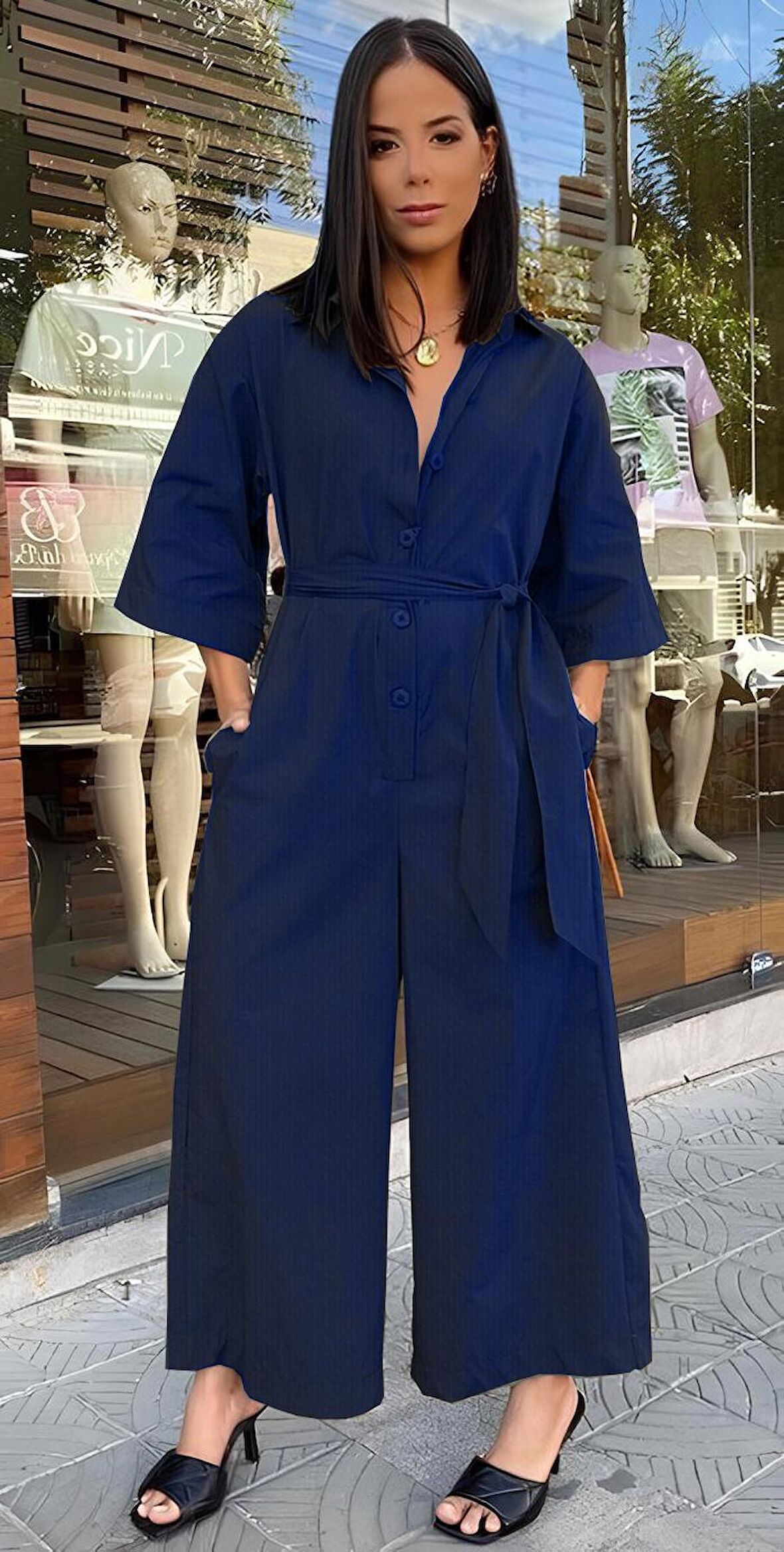 Barbora Keten Günlük Tulum Elbise Ln22lacivert