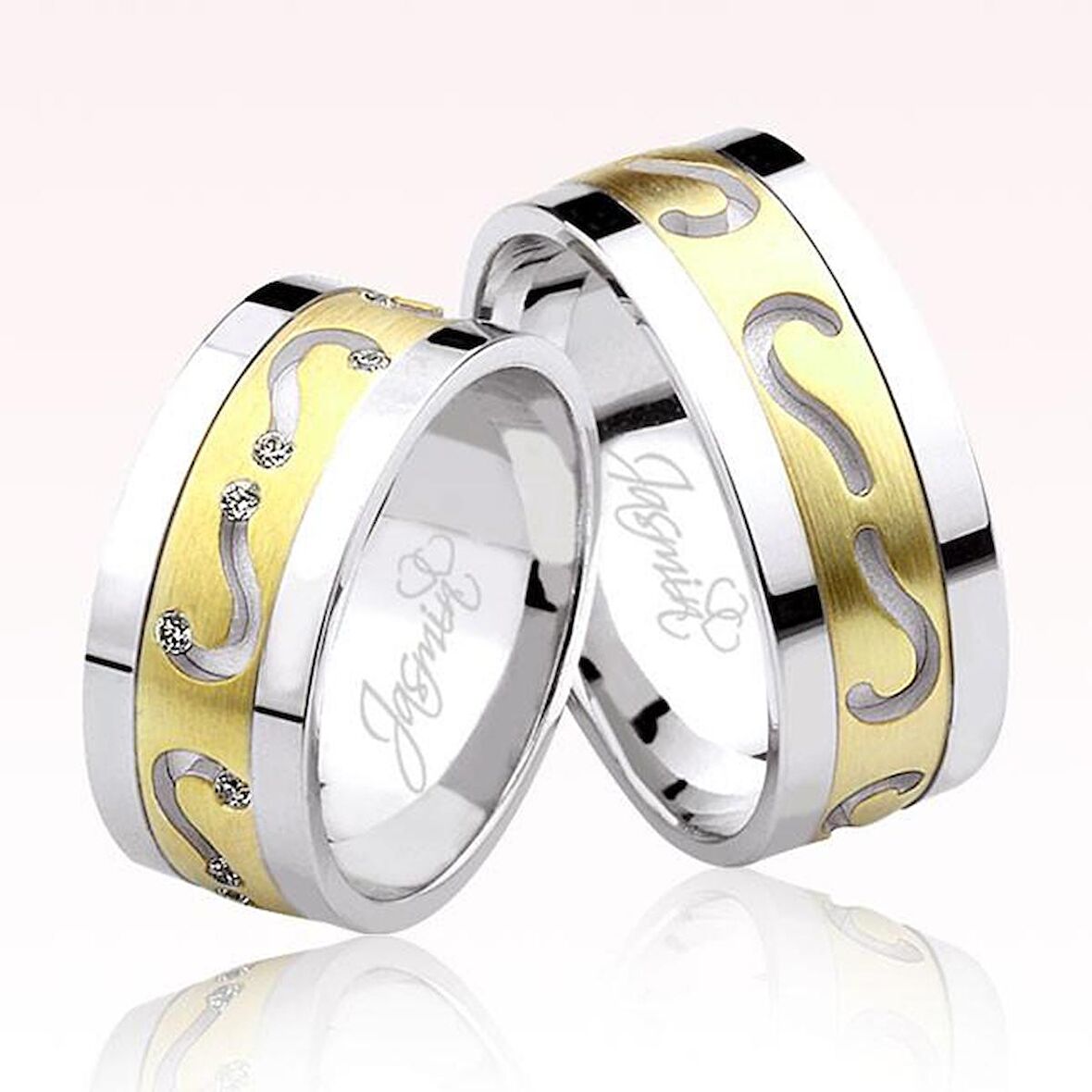 Sarı Beyaz Desenli Altın Alyans 0805-1