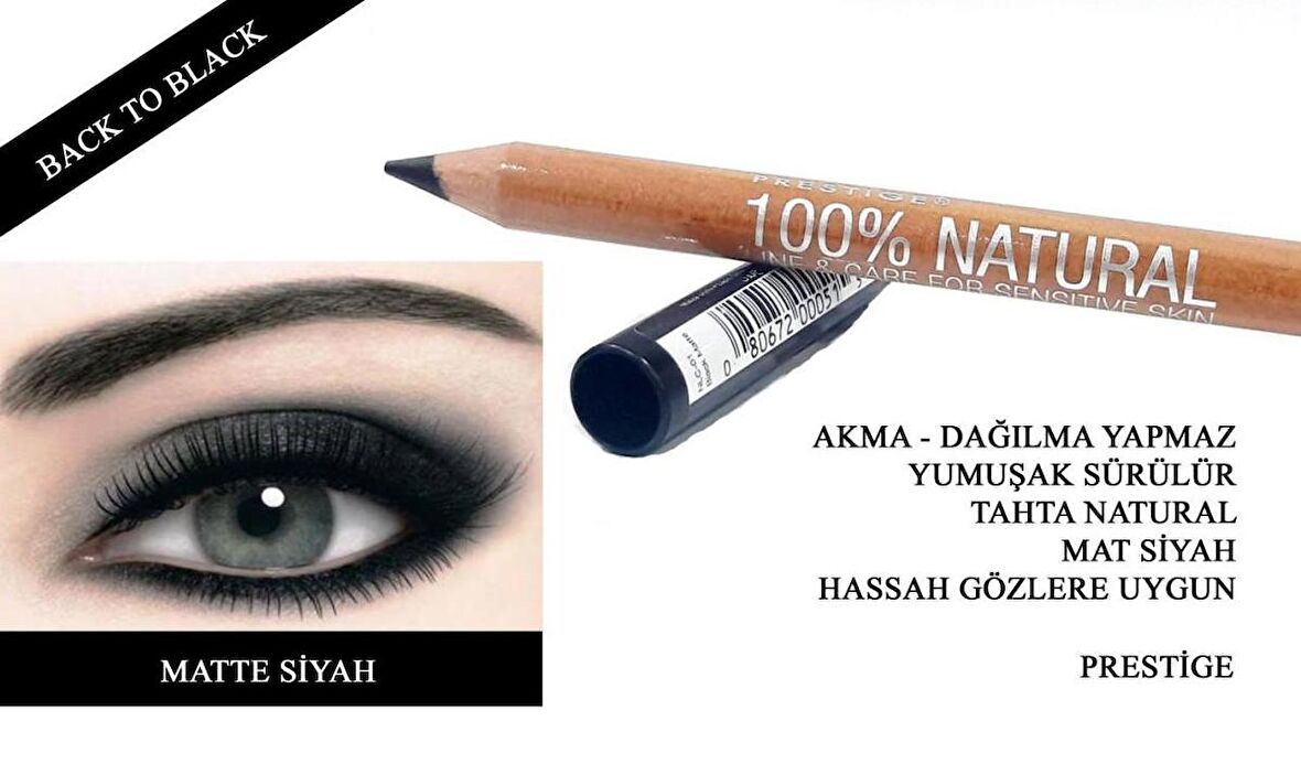 Prestige Matte Siyah Göz Kalemi 100% Natural NLC 01 Akma Dağılma Yapmaz