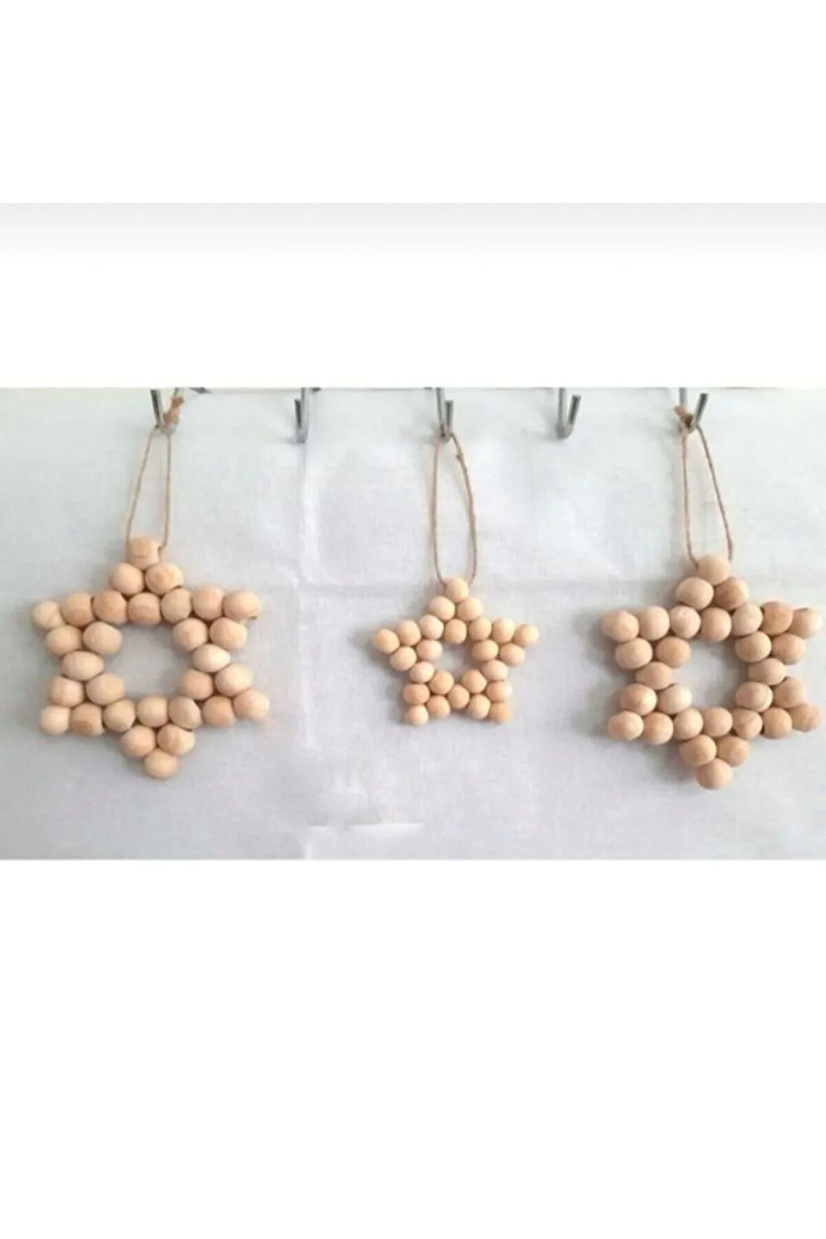 Dekoratif Ahşap Boncuklu Yıldız 3'lü, Kapı Duvar Mutfak Bebek Odası Süsü