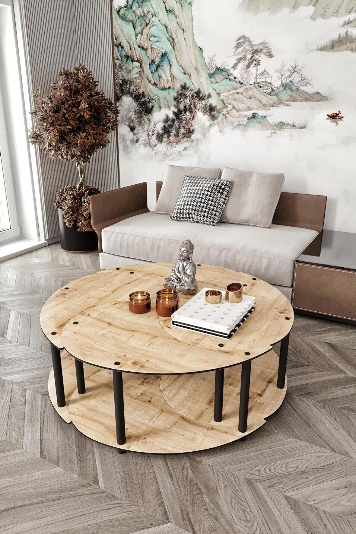 YİN YANG UNITY SERENITY ORTA SEHPA 4 LÜ SAFİR MEŞE-100 CM