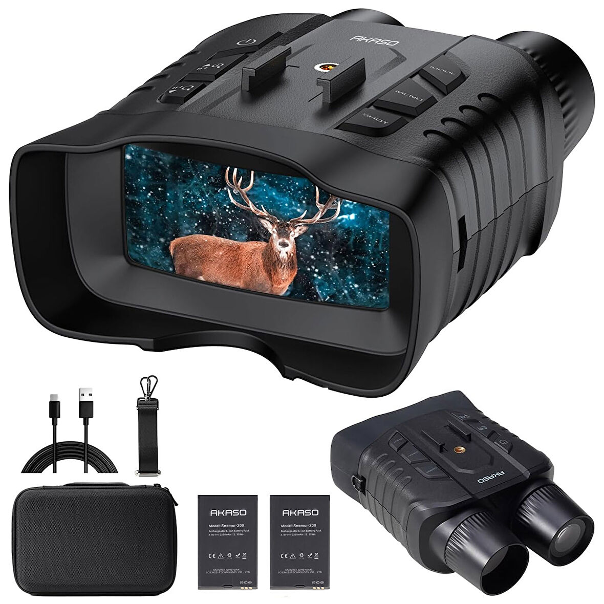Akaso Seemor-200 4K Tam Renkli Video Kayıt Özellikli Gece Görüş Dürbünü, 3'' Ekran, AI-ISP Teknolojisi ile 3280 FT Görüntüleme Aralığı,16X Dijital Zoom, App Kontrollü