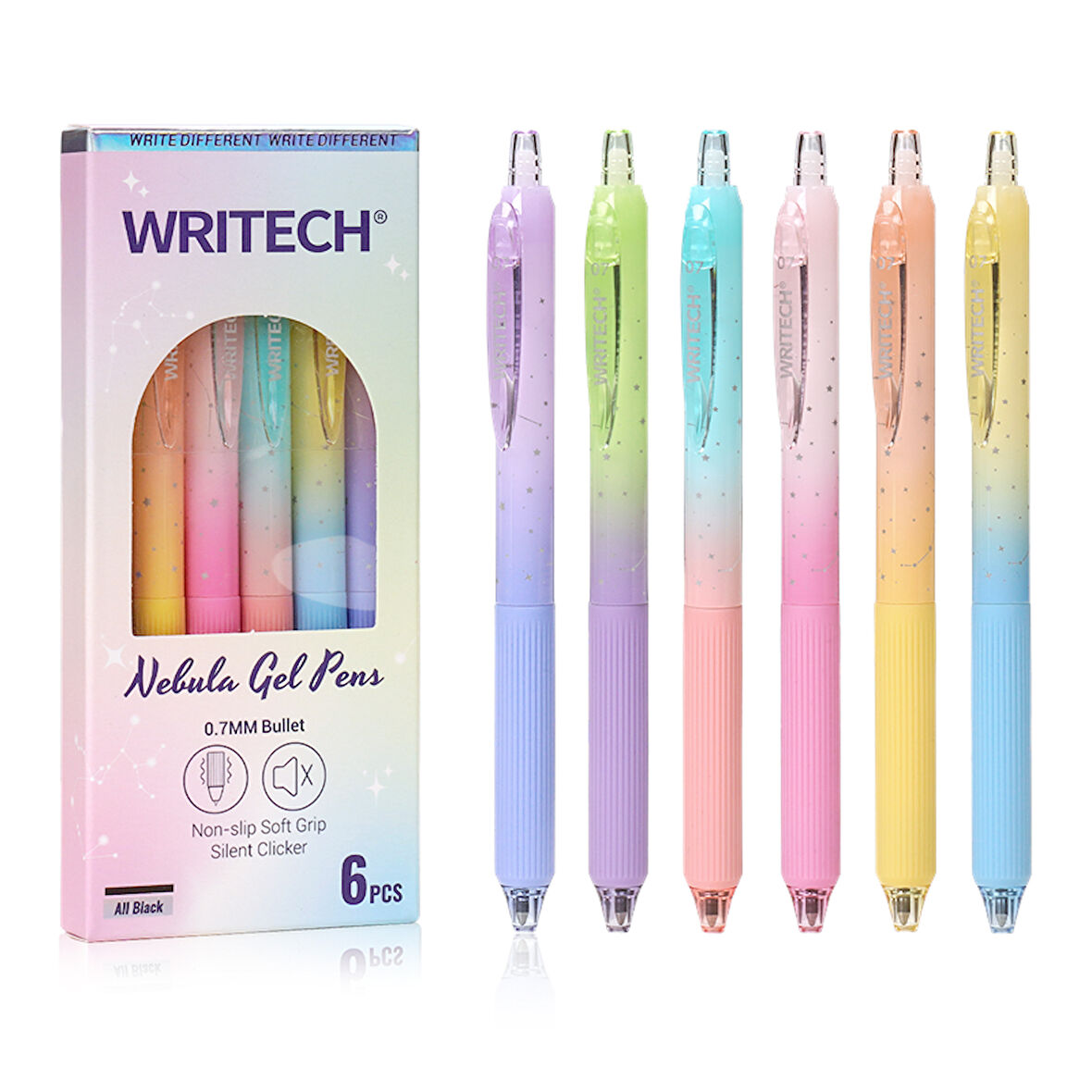 WRITECH W-0163 SOFT GRIP NEBULA SARI/MAVİ GÖVDE MAVİ JEL KALEM - 12'Lİ KUTU