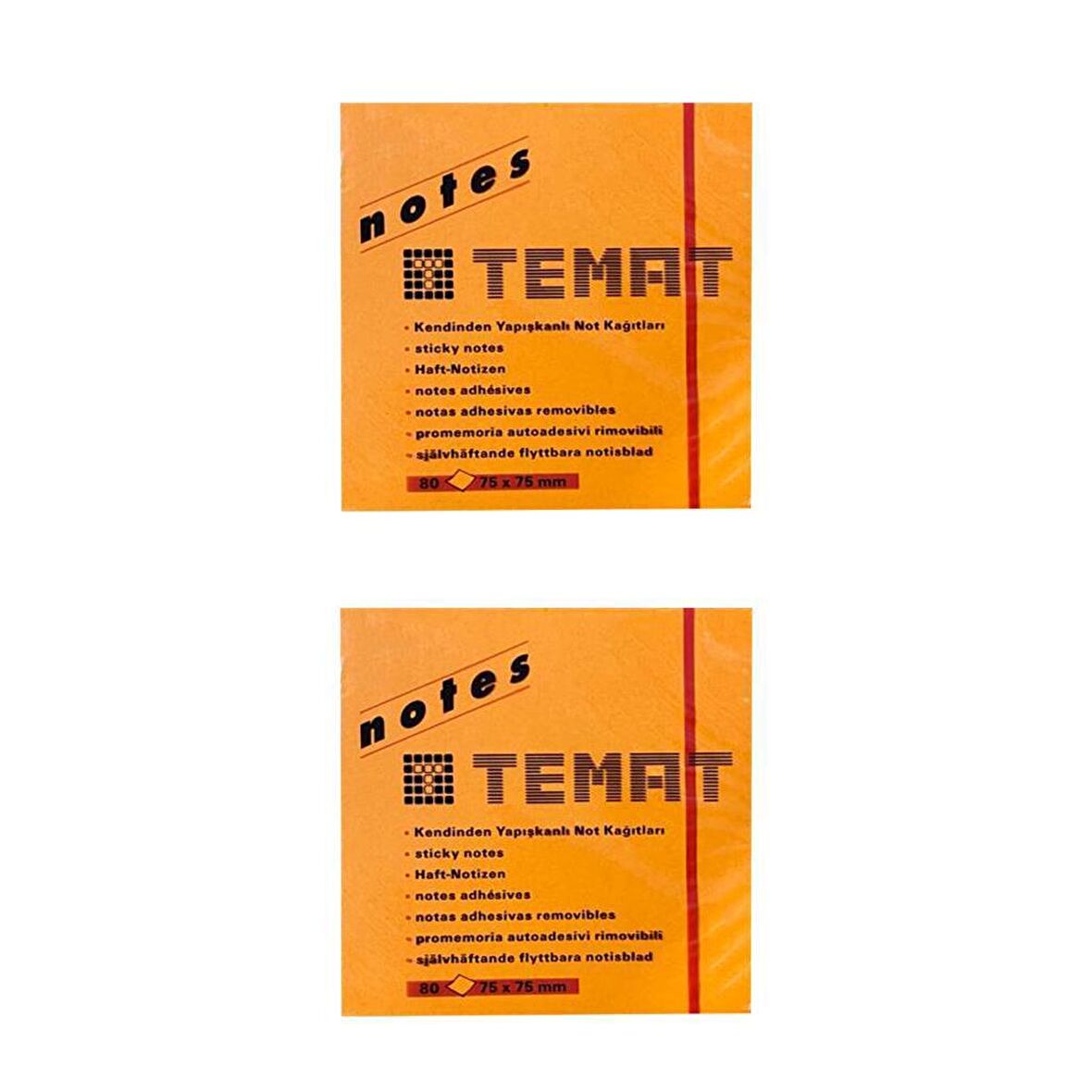 Temat 75 X 75 Mm Fosforlu Turuncu Postit - Yapışkanlı Kağıt 2'Lİ