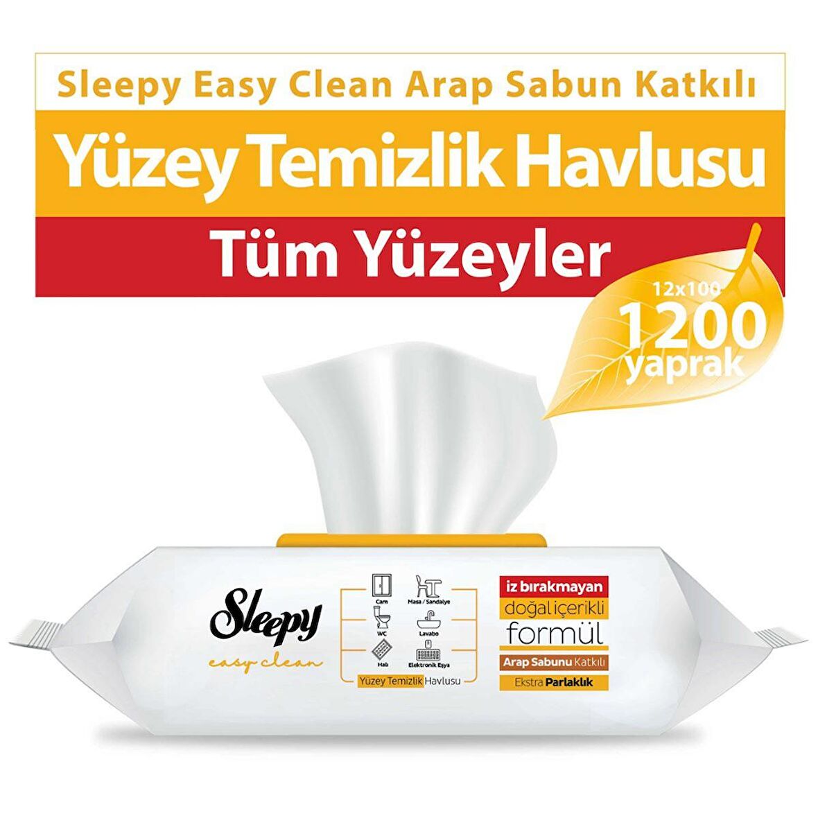 Sleepy Easy Clean Arap Sabunu Katkılı Yüzey Temizlik Havlusu 12x100 (1200 Yaprak)