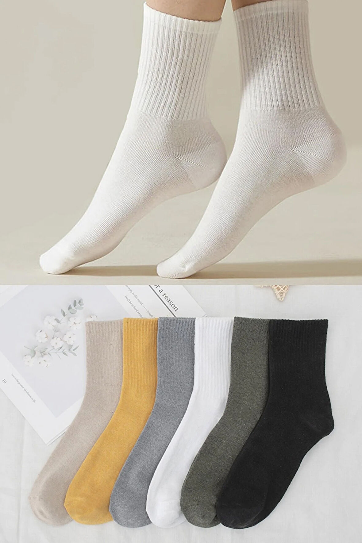 Unisex 6 Çift Düz Tenis Çorap