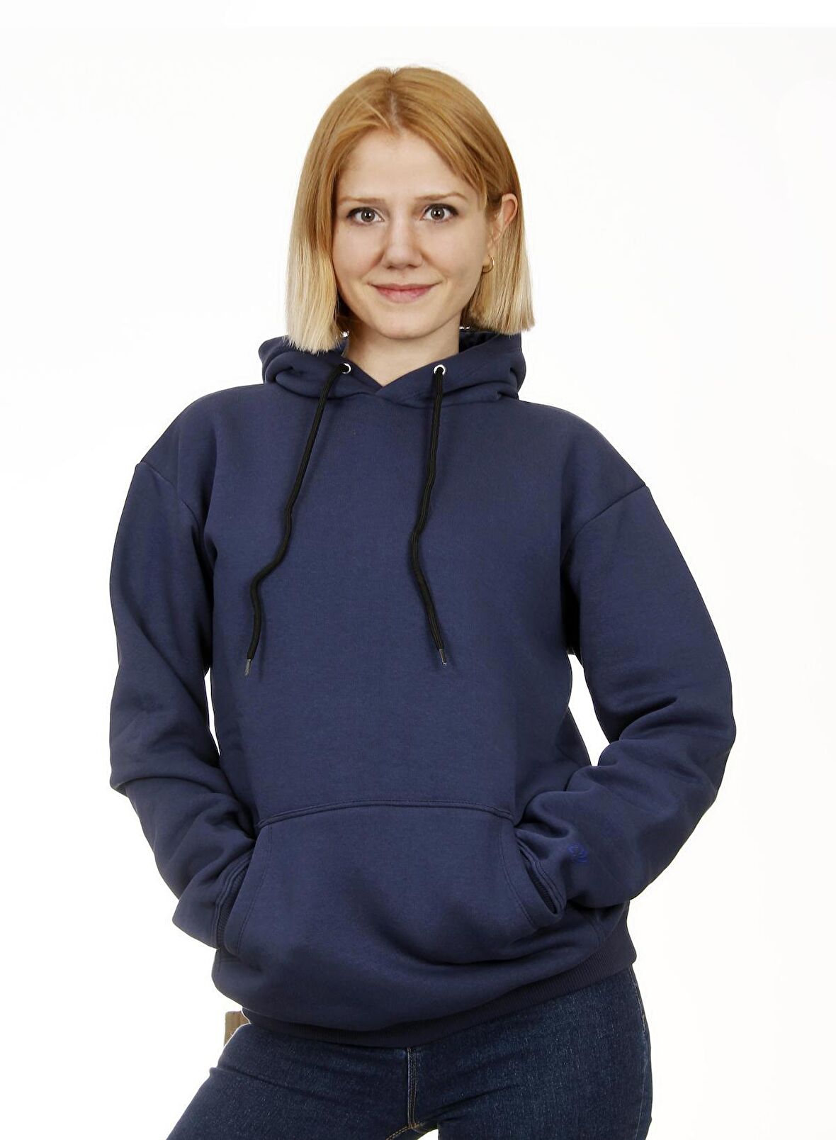 Unisex Kapşonlu İndigo Sweatshirt