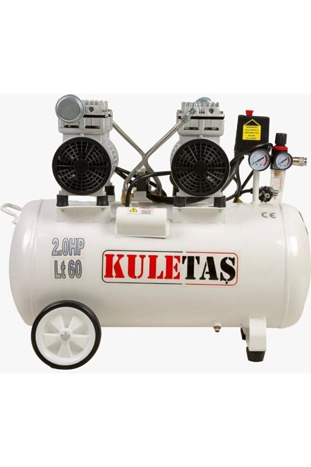 Kuletaş 60 lt 2 Hp 8 Bar Sessiz Yağsız Çift Motor Kompresör