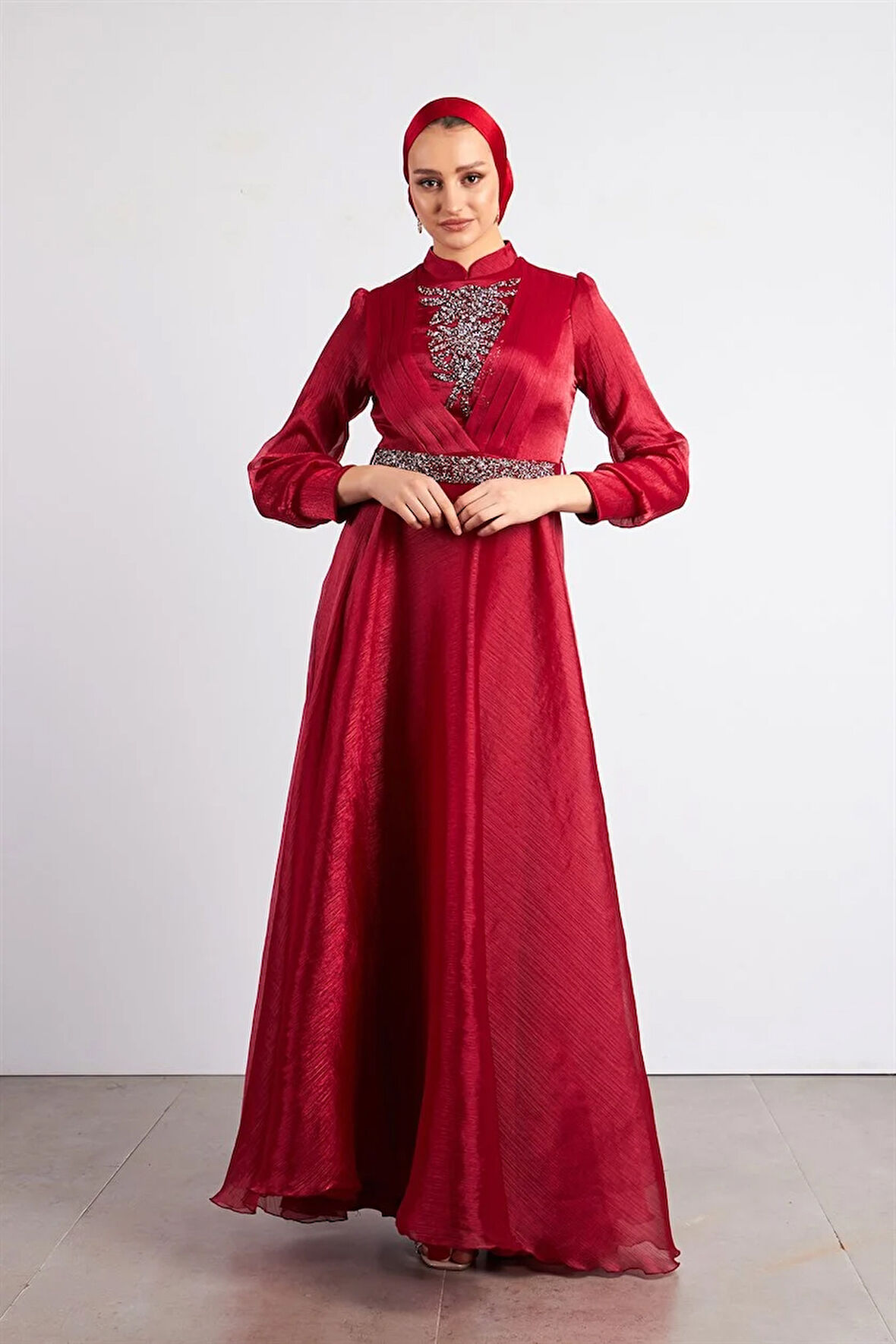 Kırmızı Arya Tesettür Abiye