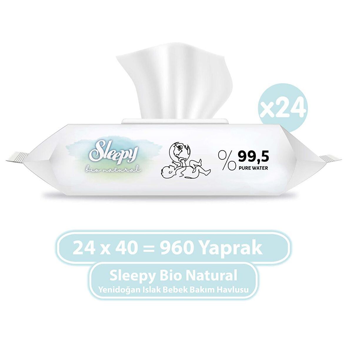 Sleepy Bio Natural Yenidoğan Islak Bebek Bakım Havlusu 24x40 (960 Yaprak)