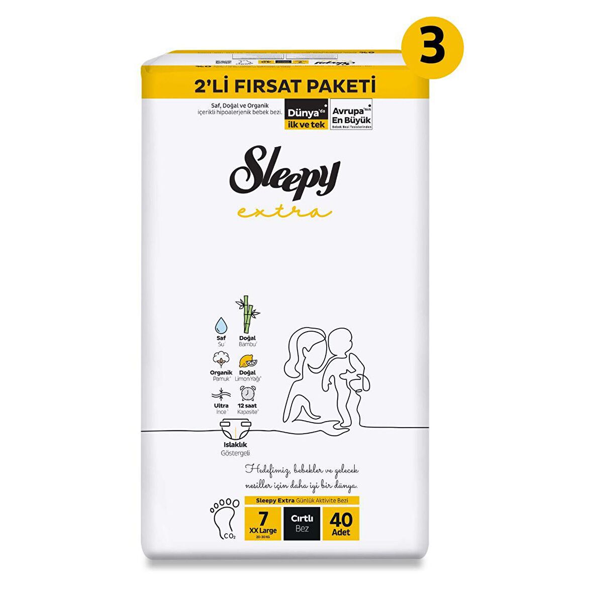Sleepy Extra Günlük Aktivite 2'li Süper Fırsat Paketi Bebek Bezi 7 Numara Xxlarge 120 Adet
