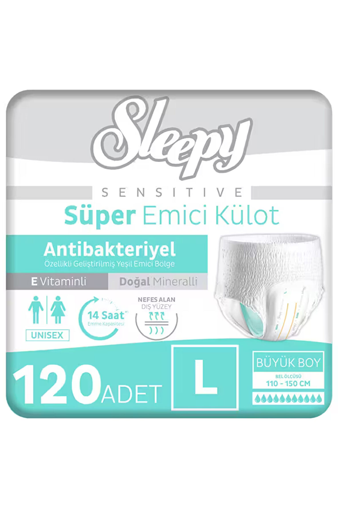 Sleepy Sensitive Antibakteriyel Emici Külot Large 30x4 120 Adet