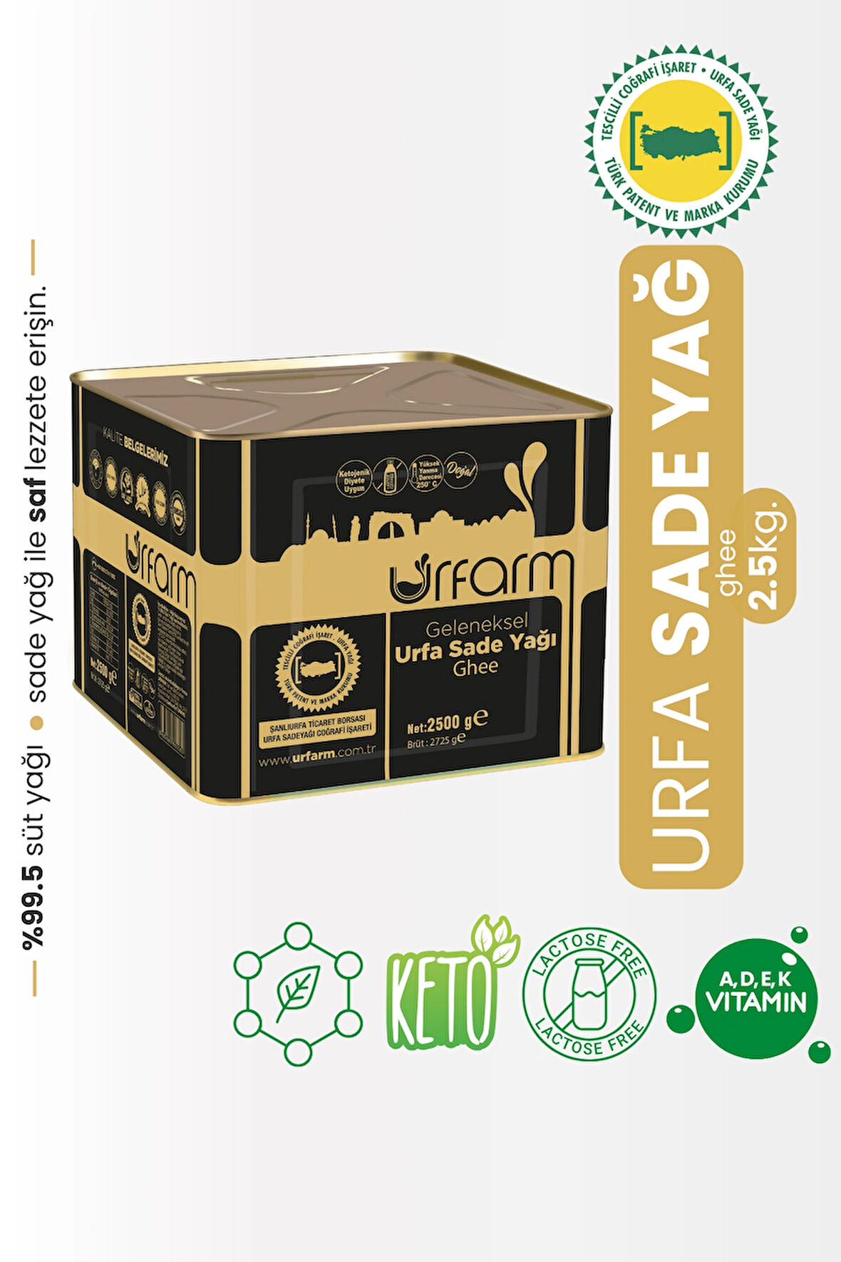 Sadeyağ (GHEE) 2.5 Kg – Sadece Koyun, Temiz Süt Laktozsuz, Kazeinsiz, Ketojenik Saf Yağ Sade Yağ