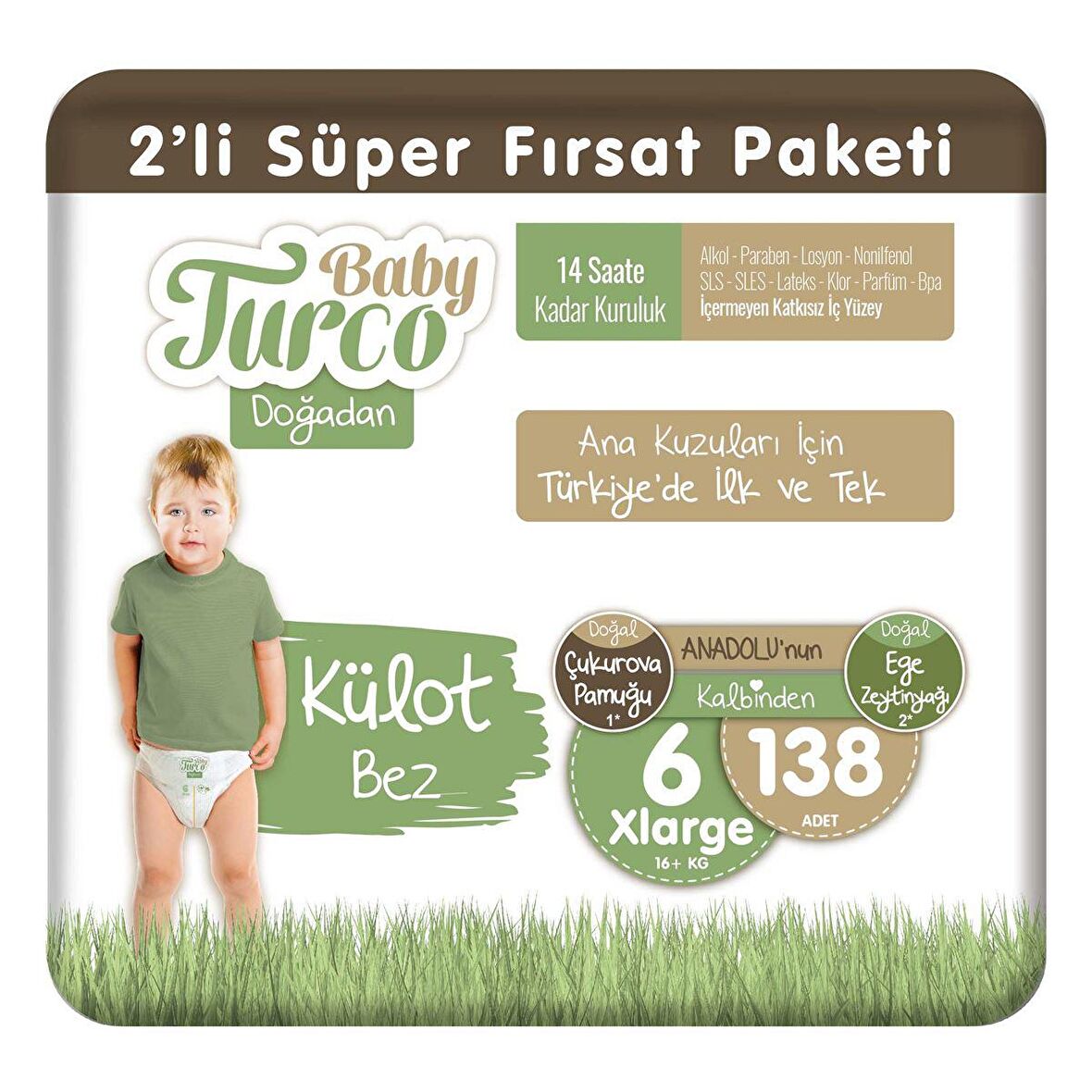 Baby Turco Doğadan 6 Numara X Large 138'li Külot Bez