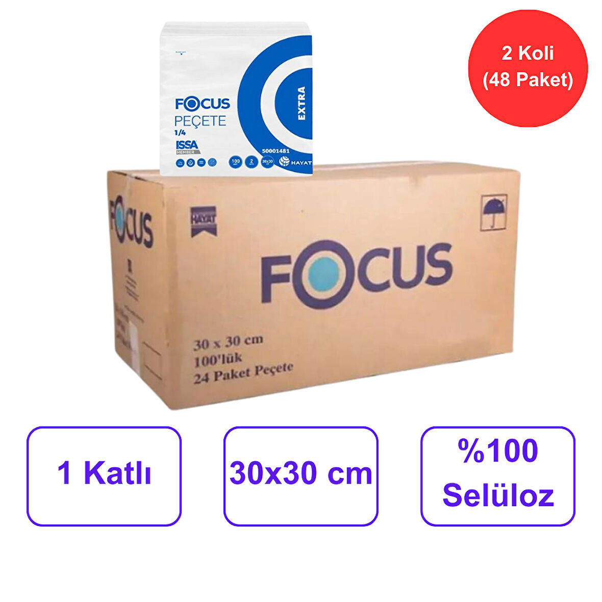 Focus Extra Peçete 30 cm. x 30 cm. % 100 Selüloz 2 Koli (48 Paket) (50001481)