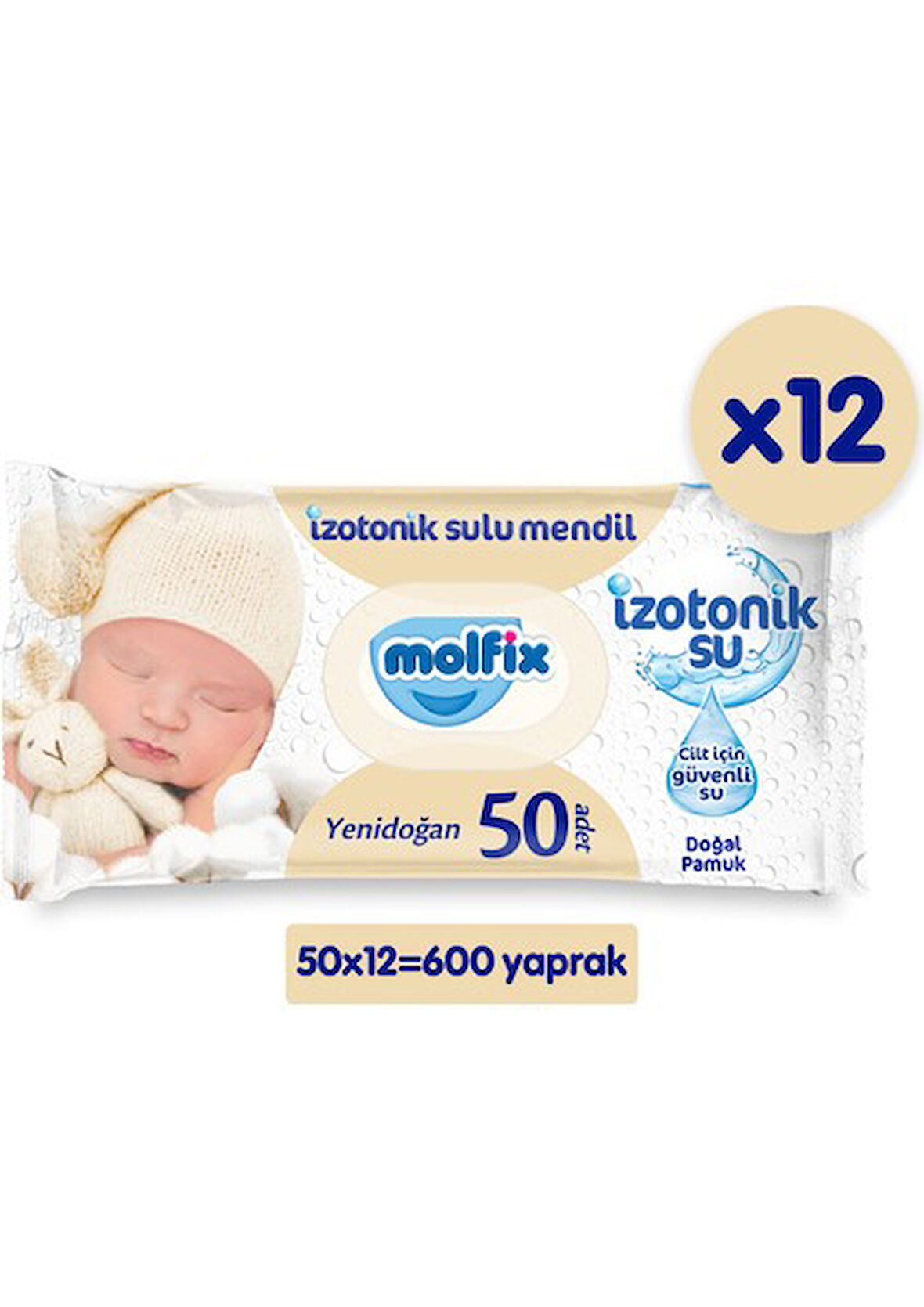 Molfix İzotonik Sulu Yenidoğan 50 X12 Islak Mendil