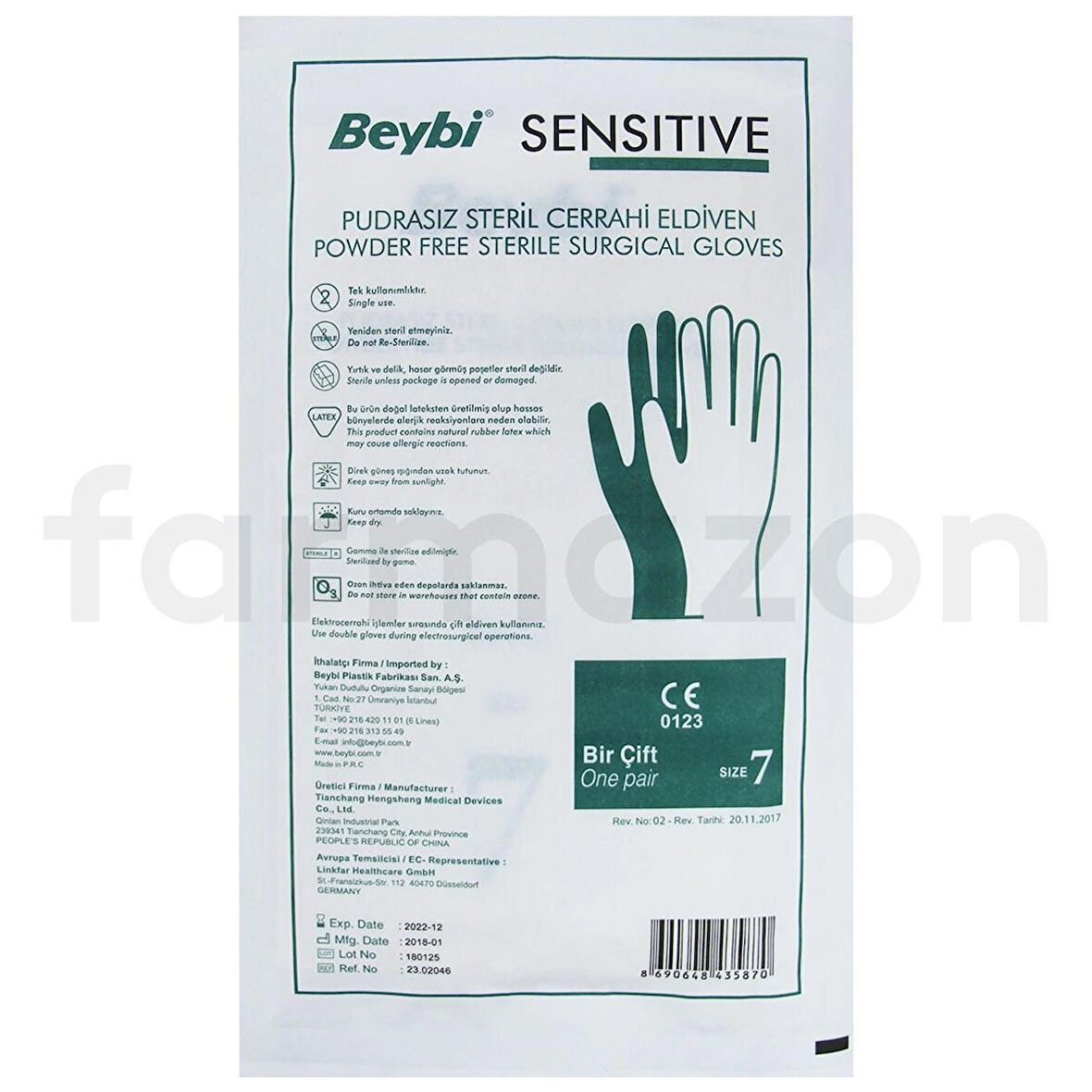 Beybi Sensitive Pudrasız Steril Eldiven No: 6.5 50'li