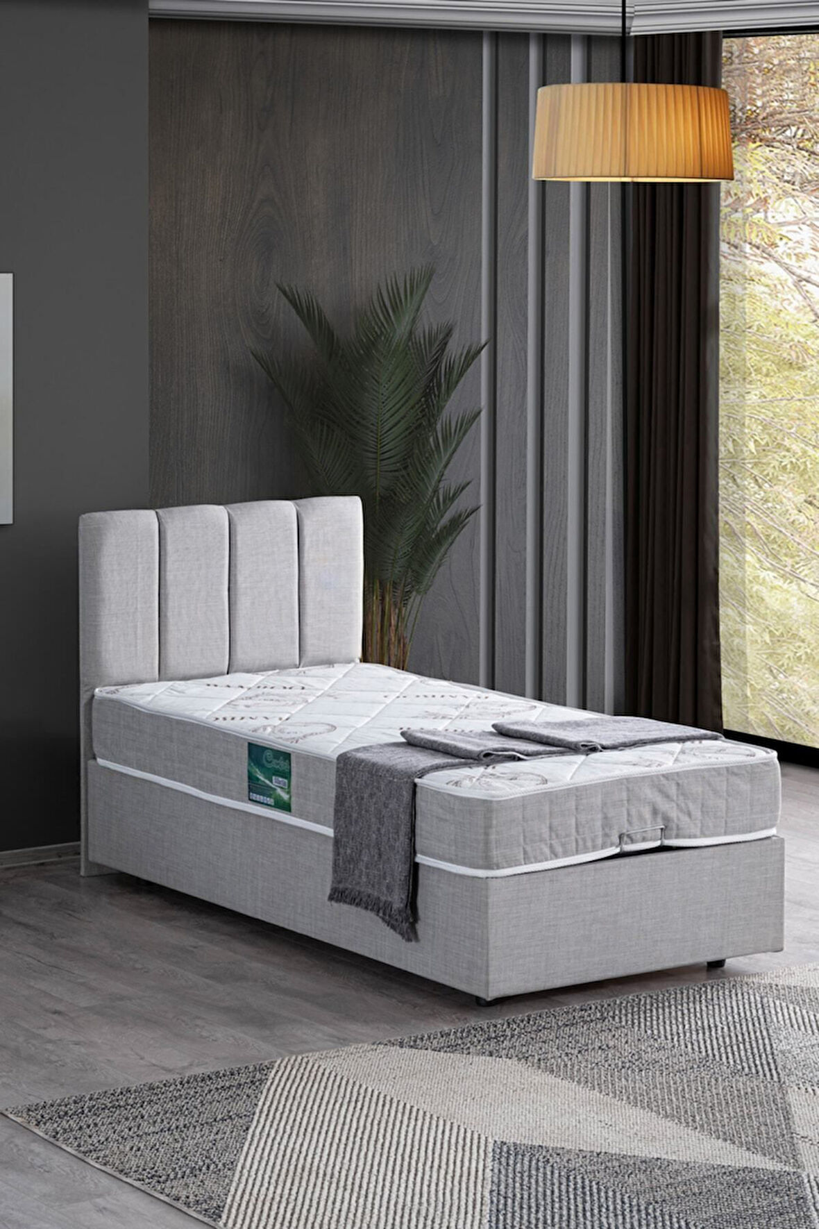 Defne Tek Kişilik Baza Başlık Comfort Yatak Seti, Açık Gri