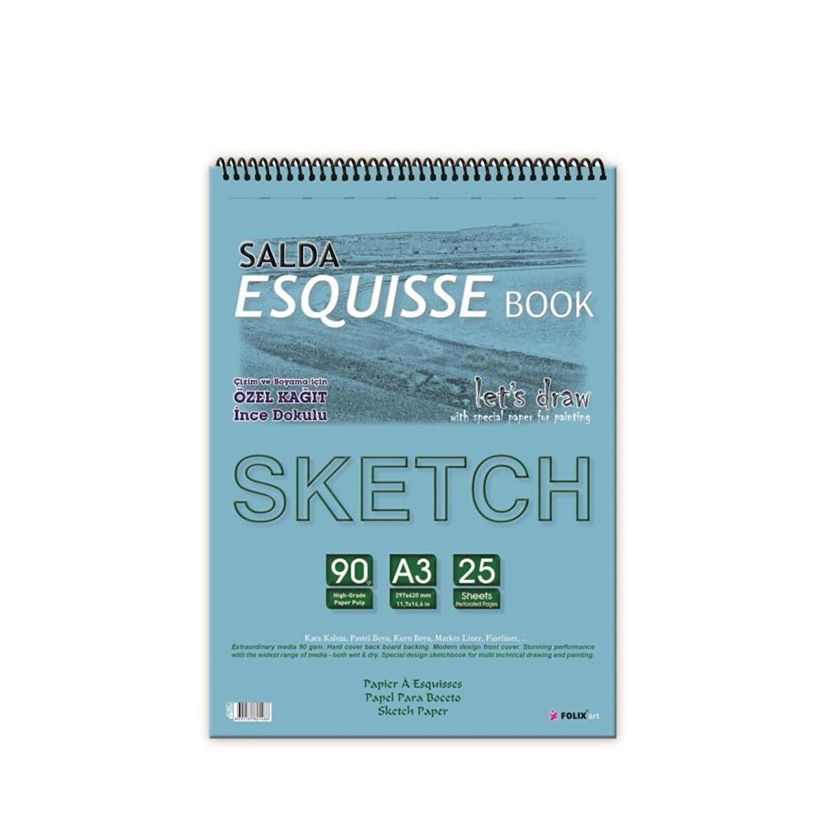 Folix Sketchbook Salda A3 Spiralli 90 Gr. 25 Yaprak Eskiz Defteri