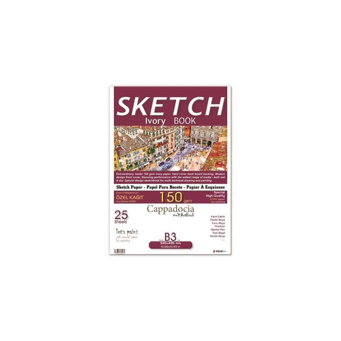 Folix Sketchbook Cappadocia 34,5 x 49,5 B3 Tutkallı 150 Gr. İvory 25 Yaprak Eskiz Defteri