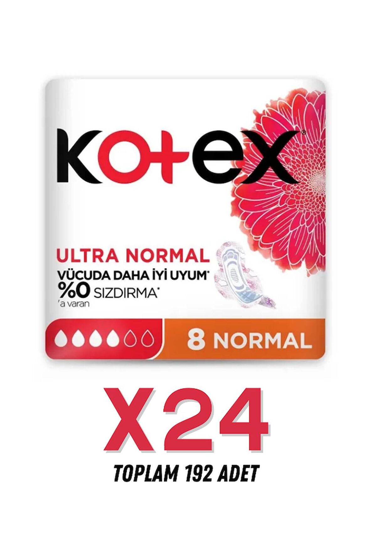 Kotex Ultra Normal 8'li Paket x 24 Adet (1 Koli) Hijyenik Ped %0 Sızdırma