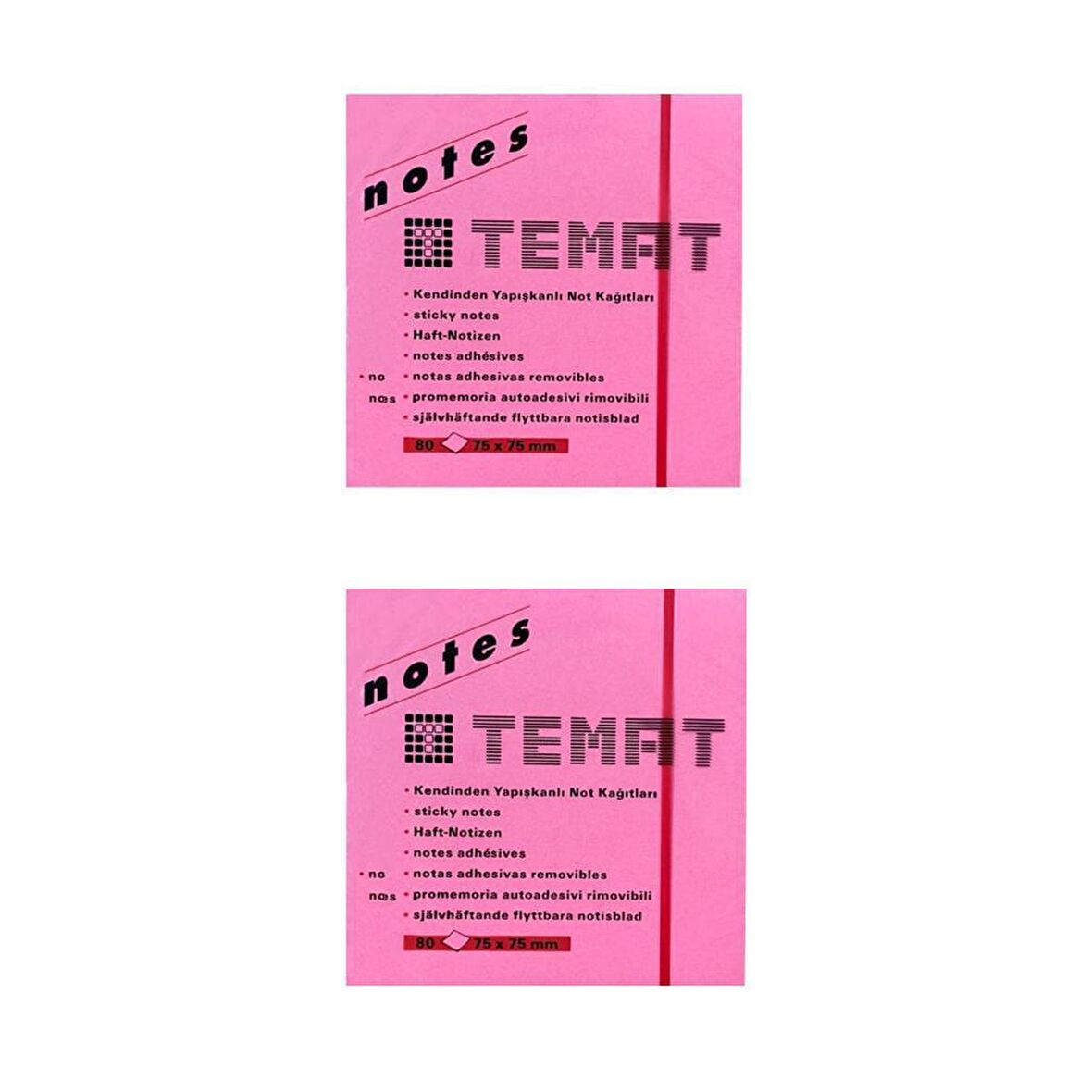 Temat 75 X 75 Mm Fosforlu Pembe Postit - Yapışkanlı Kağıt 2'Lİ