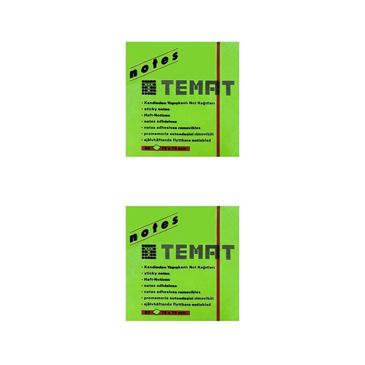 Temat 75 X 75 Mm Fosforlu Yeşil Postit - Yapışkanlı Kağıt 2'Lİ