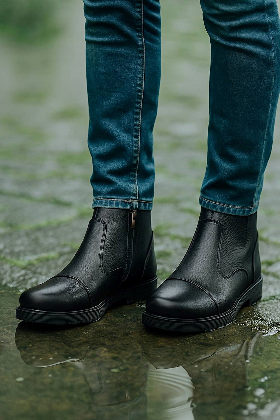 Günlük Erkek Ayakkabı Dışı Hakiki Deri İçi Kürklü Büyük Numara Kaymaz Taban Fermuarlı Kışlık Bot 087