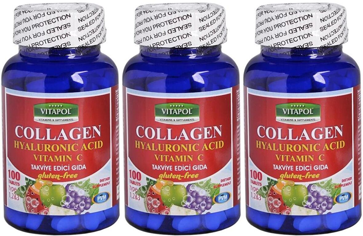 Vitapol Hydrolyzed Collagen Hyaluronic Acid Vitamin C 3x100 Tablet Hidrolize Kolajen Hyaluronik Asit C Vitamini