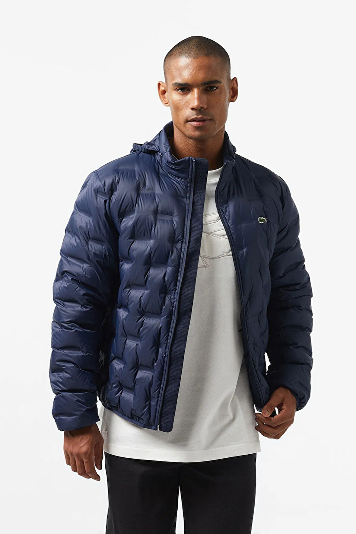 Lacoste Modern Kapitone Down Fill Jacket Kaztüyü Dolgu Gizli Kapüşonlu Lacivert Mont