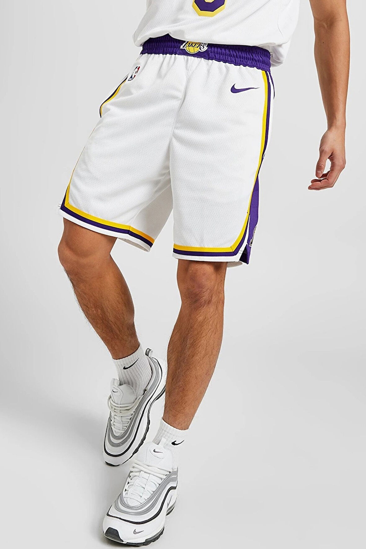 Nike Dri Fit Los Angeles Lakers Association Edition Swingmant Shorts Erkek Basketbol Şort Beyaz Mor