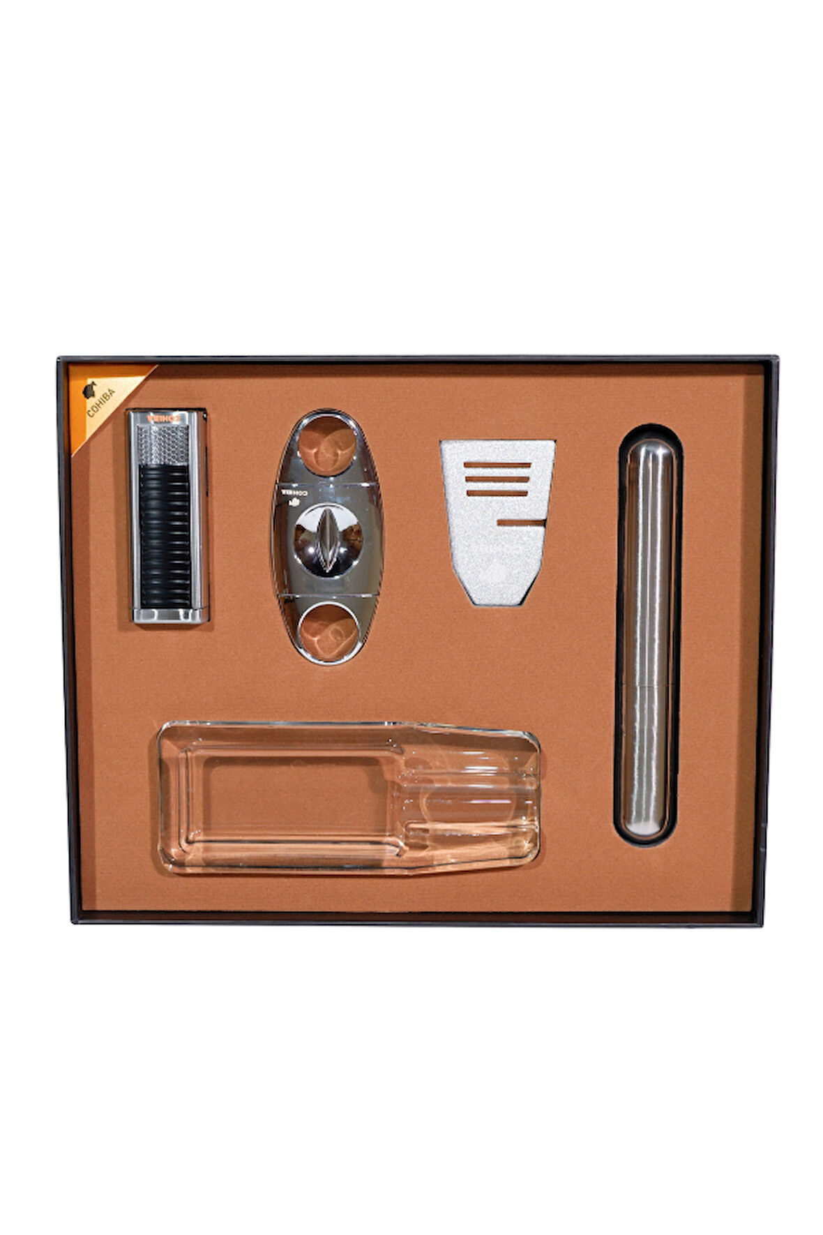 Cohiba Çakmak Kesici Küllük Sehpa Tüp Gümüş Beşli Puro Seti