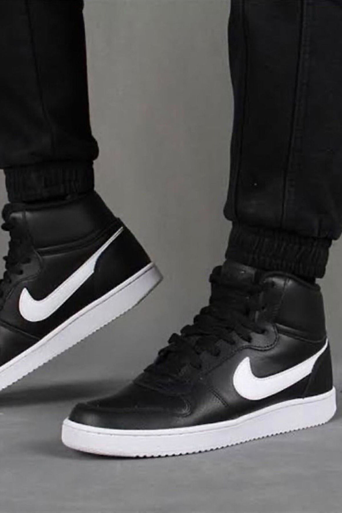 Nike Ebernon Mid Triple Leather Erkek Sneaker Hakiki Deri Bilekli Spor Ayakkabı Siyah