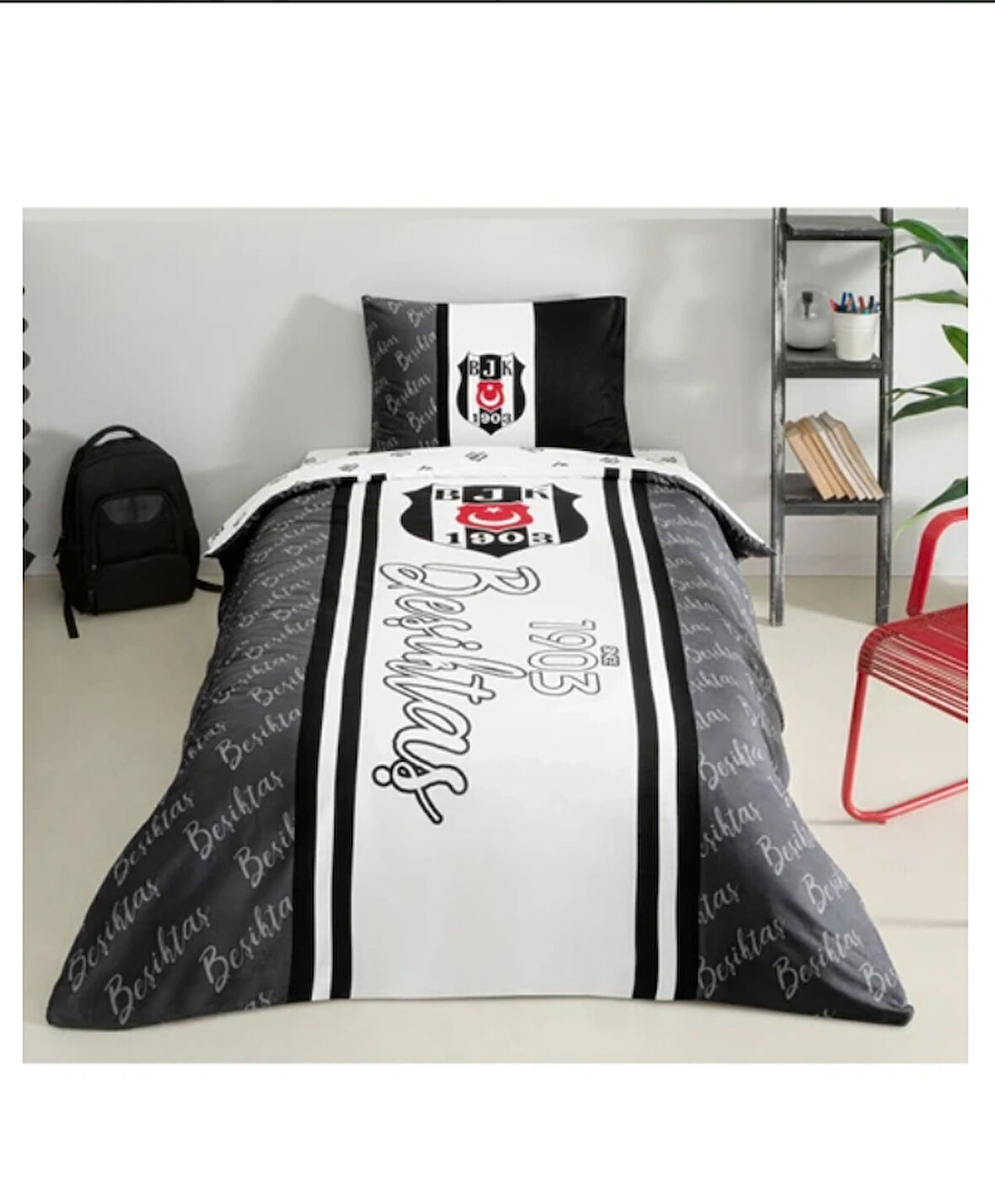 Taç Beşiktaş 1903 Glow Tek Kişilik 120X200 Lastikli Çarşaflı Nevresim Takımı
