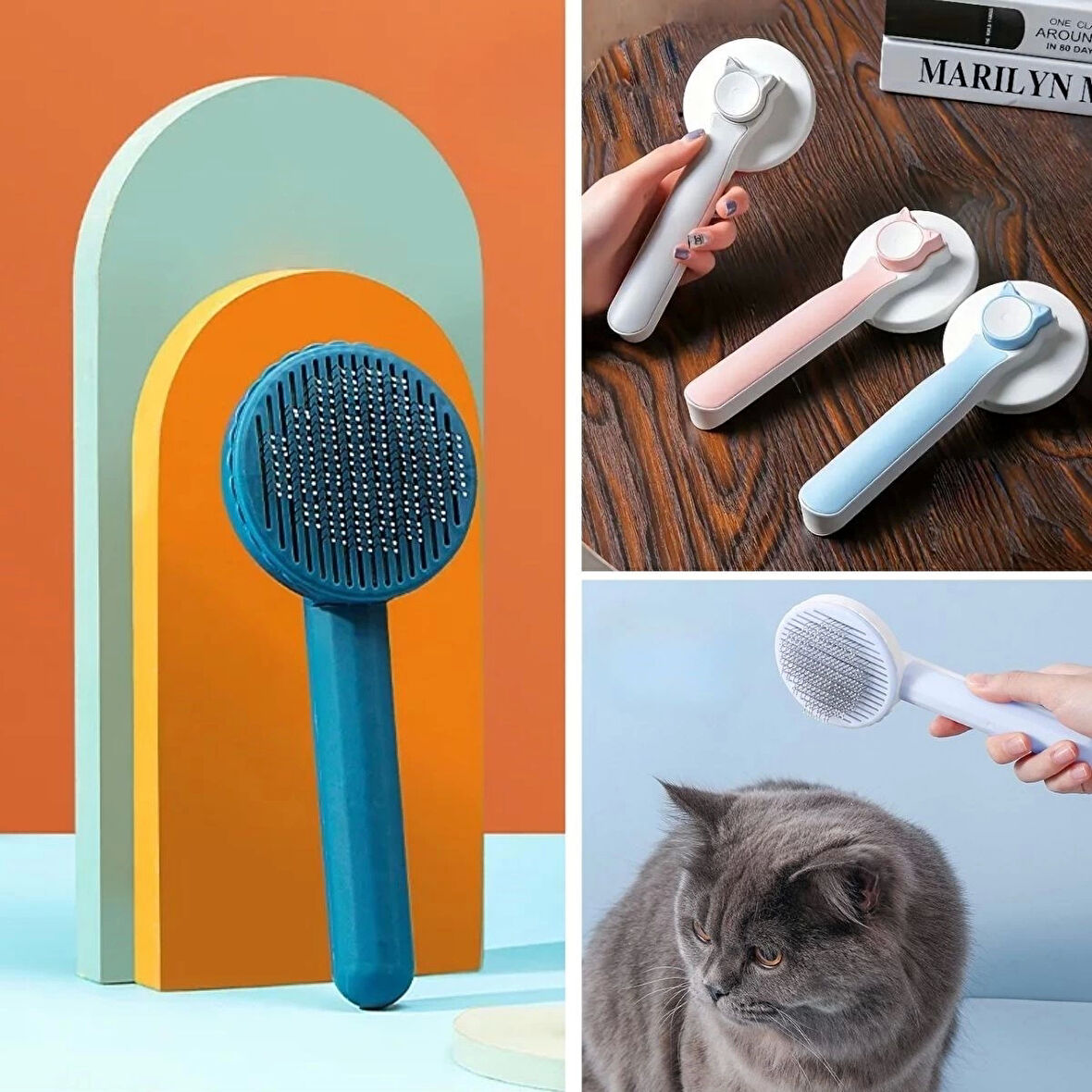 İpek Yıldızı® Basmalı Kedi Köpek Tüy Toparlayıcı Masaj Etkili Pet Fırçası