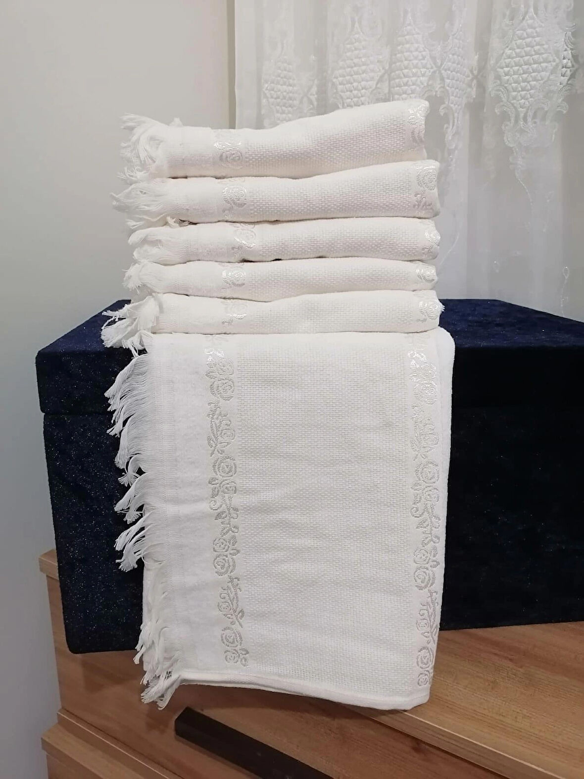 FİESTA SOFT KADİFE JAKARLI BAĞLAMALI HAVLU SETİ 6 ADET 50 X 90 CM