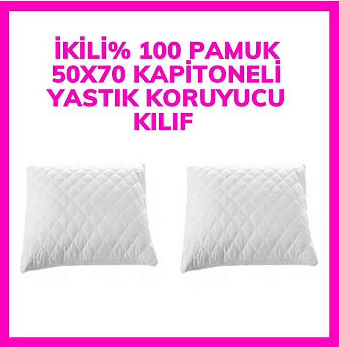 2Adet Kapitoneli Yastık KoruyucuYastık Kılıfı Femuarlı 100% Pamuklu Terletmez 50x70M Ebatında beyaz