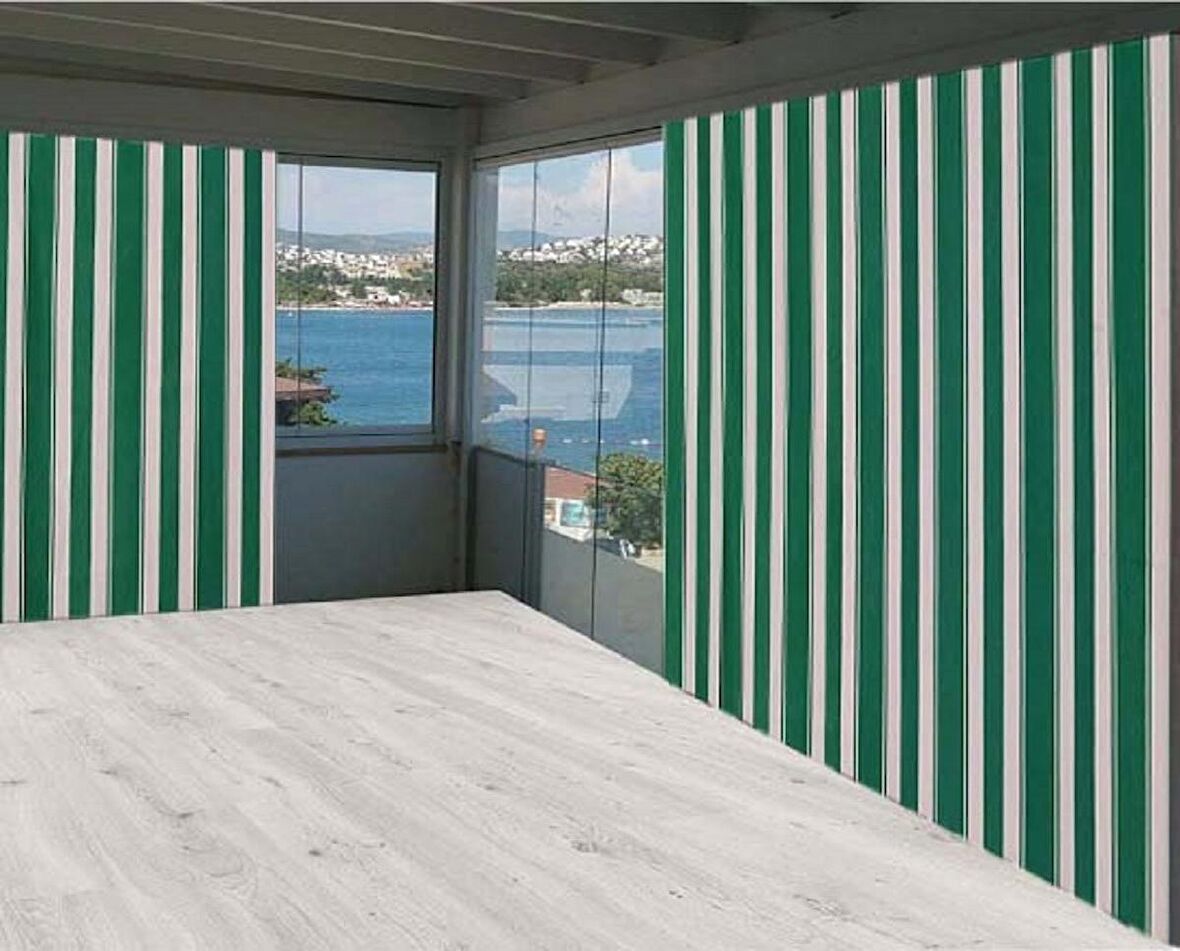 Ceylan Home Balkon Perdesi Yeşil Beyaz Çizgili 625x250