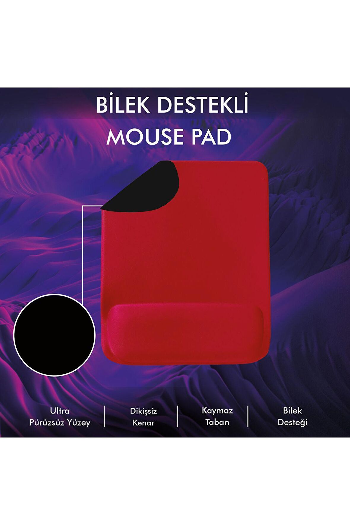 Mp02 - Kırmızı Dörtgen Bilek Destekli Mouse Pad | Konfor, Kaymaz Taban, Ergonomik, Yumuşak, Ev,ofis